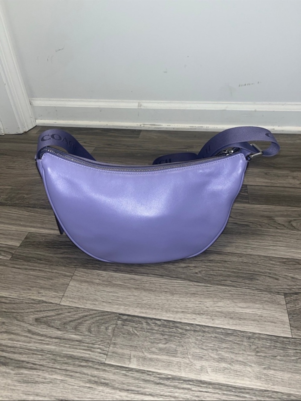 Coach Lavender Leather Crescent Crossbody with Branded Strap